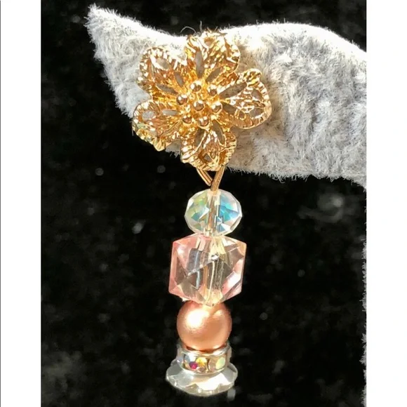 💕✨pretty Swarovski earrings in gold and pink-floral - Picture 12 of 13